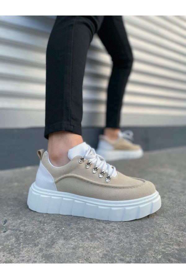 JY010 Cloud Bağcıklı Süet Erkek Günlük Sneaker Ayakkabı SBT - Krem/Beyaz