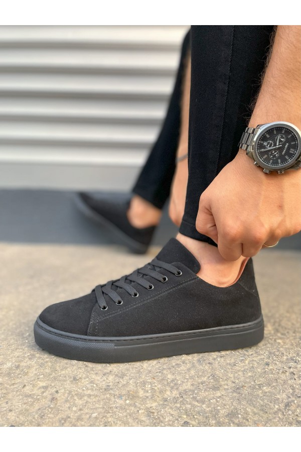 JY122 Mode Bağcıklı Süet Erkek Günlük Sneaker Ayakkabı SST - Siyah