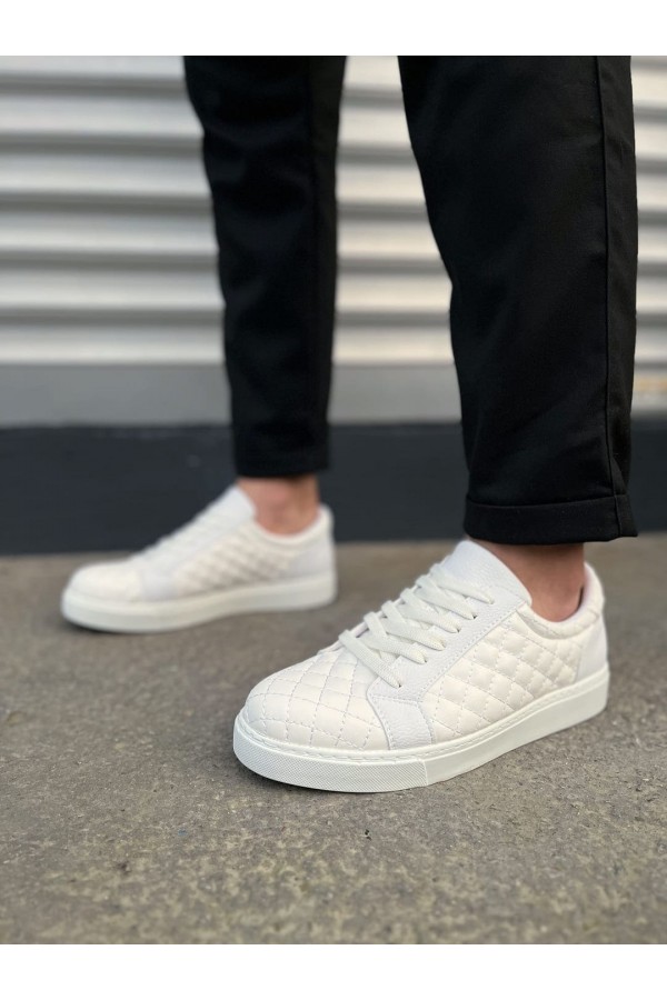 JY166 Prestige Bağcıklı Cilt Kapitone Desenli Erkek Günlük Sneaker Ayakkabı CBT - Beyaz
