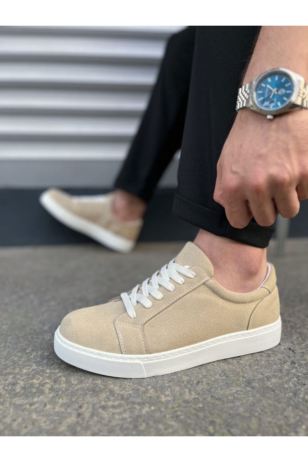 JY165 Elite Bağcıklı Süet Erkek Günlük Sneaker Ayakkabı SBT - Krem