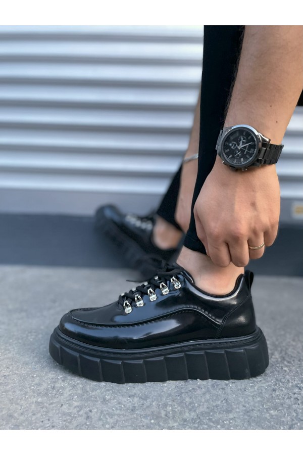 JY010 Cloud Bağcıklı Rugan Erkek Günlük Sneaker Ayakkabı RST - Siyah