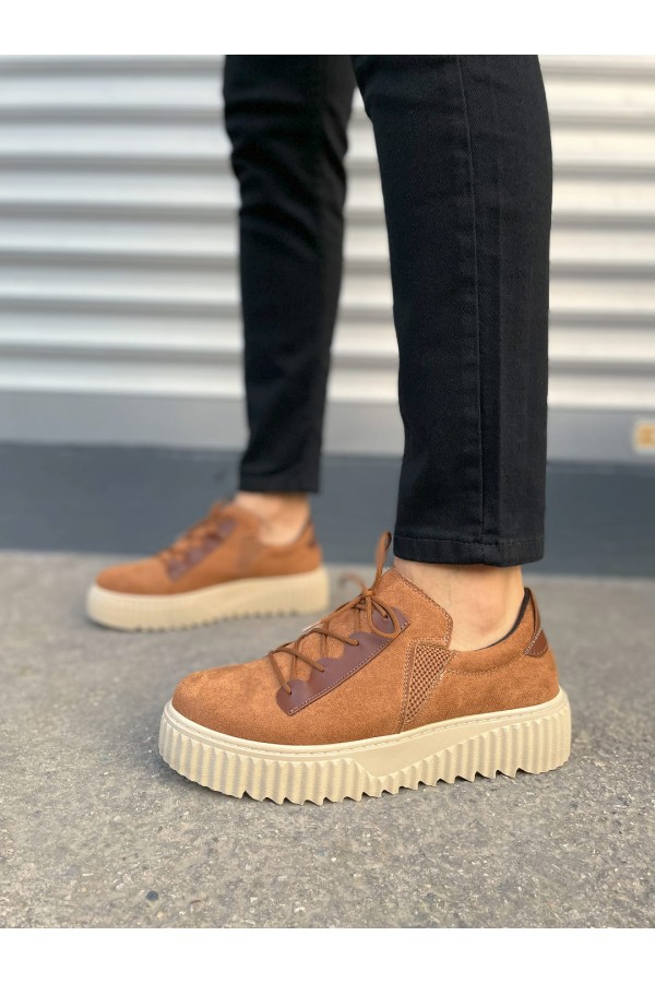 JY502 Bold Bağcıklı Süet Erkek Günlük Sneaker Ayakkabı SKT - Taba
