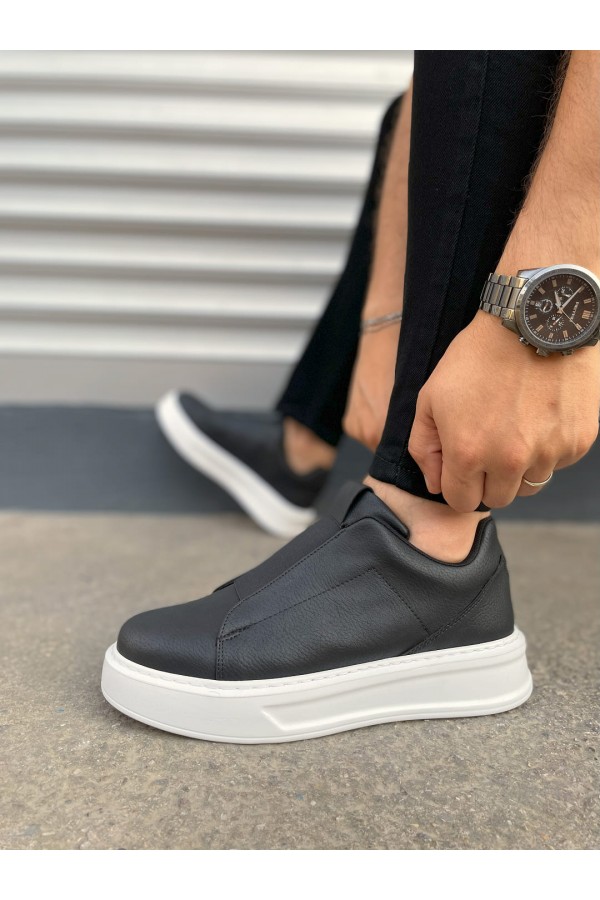JY007 Alba Bağcıksız Cilt Erkek Günlük Sneaker Ayakkabı CBT Siyah