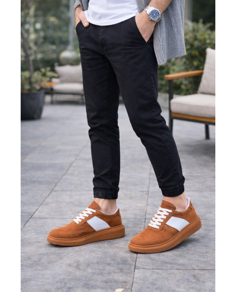 JY011 Line Erkek Günlük Bağcıklı Süet Spor Sneaker Ayakkabı STT - Taba/Beyaz