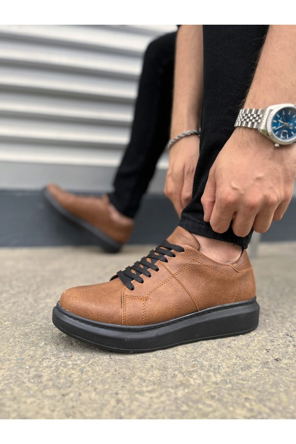 JY151 Boost Bağcıklı Cilt Erkek Günlük Sneaker Ayakkabı CST - Taba