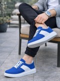 JY011 Line Erkek Günlük Bağcıklı Süet Spor Sneaker Ayakkabı SBT - Mavi/Beyaz