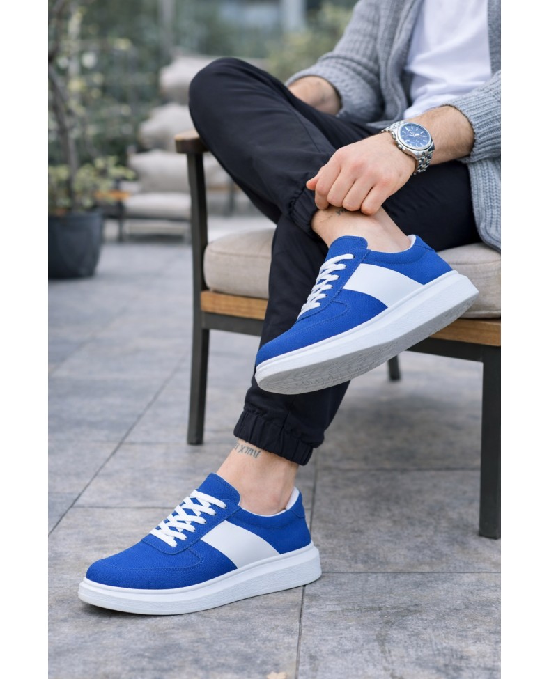 JY011 Line Erkek Günlük Bağcıklı Süet Spor Sneaker Ayakkabı SBT - Mavi/Beyaz