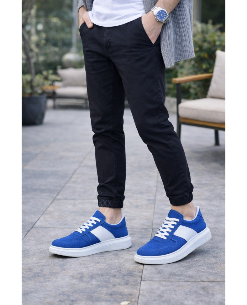 JY011 Line Erkek Günlük Bağcıklı Süet Spor Sneaker Ayakkabı SBT - Mavi/Beyaz