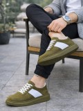 JY011 Line Erkek Günlük Bağcıklı Süet Spor Sneaker Ayakkabı SHT - Haki/Beyaz