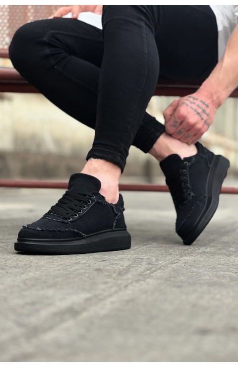 JY018 Dexo Erkek Günlük Bağcıklı Kot Kumaş Spor Sneaker Ayakkabı TST - Siyah
