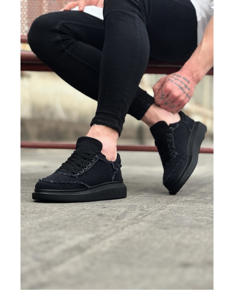 JY018 Dexo Erkek Günlük Bağcıklı Kot Kumaş Spor Sneaker Ayakkabı TST - Siyah