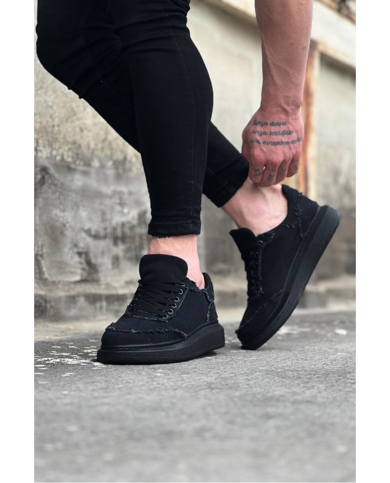 JY018 Dexo Erkek Günlük Bağcıklı Kot Kumaş Spor Sneaker Ayakkabı TST - Siyah