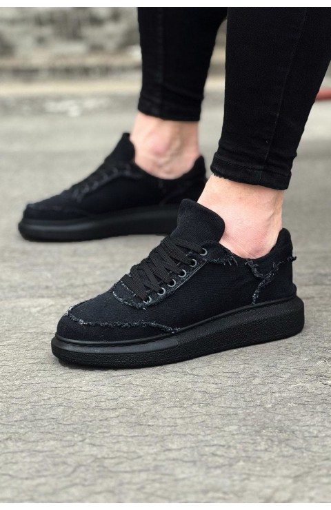 JY018 Dexo Erkek Günlük Bağcıklı Kot Kumaş Spor Sneaker Ayakkabı TST - Siyah
