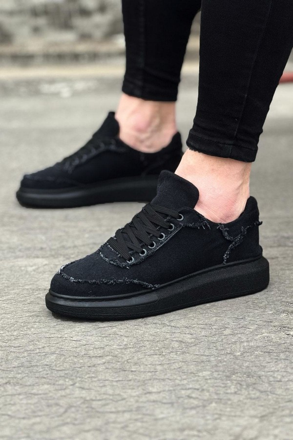 JY018 Dexo Erkek Günlük Bağcıklı Kot Kumaş Spor Sneaker Ayakkabı TST - Siyah