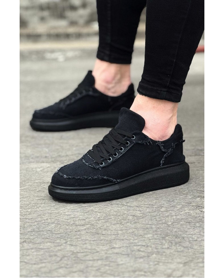 JY018 Dexo Erkek Günlük Bağcıklı Kot Kumaş Spor Sneaker Ayakkabı TST - Siyah