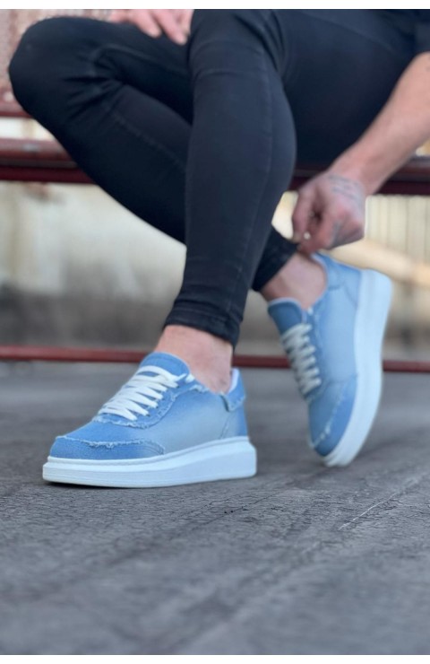 JY018 Dexo Erkek Günlük Bağcıklı Kot Kumaş Spor Sneaker Ayakkabı TBT - Mavi