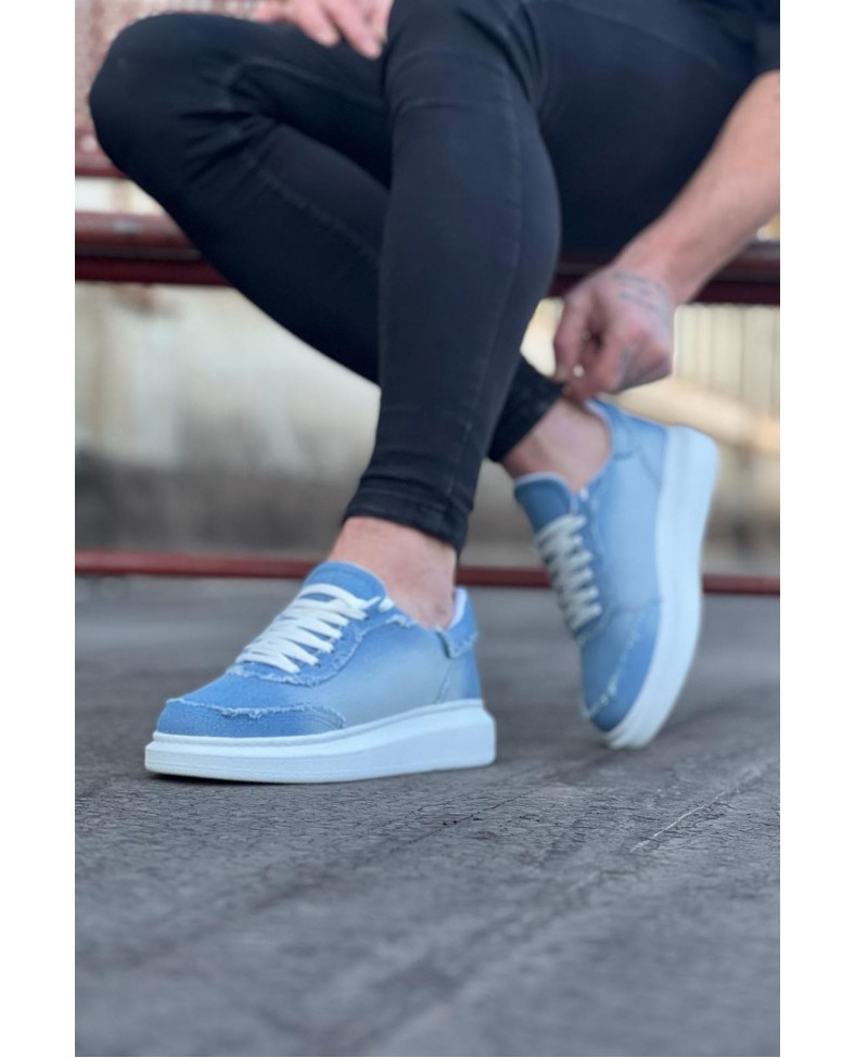JY018 Dexo Erkek Günlük Bağcıklı Kot Kumaş Spor Sneaker Ayakkabı TBT - Mavi