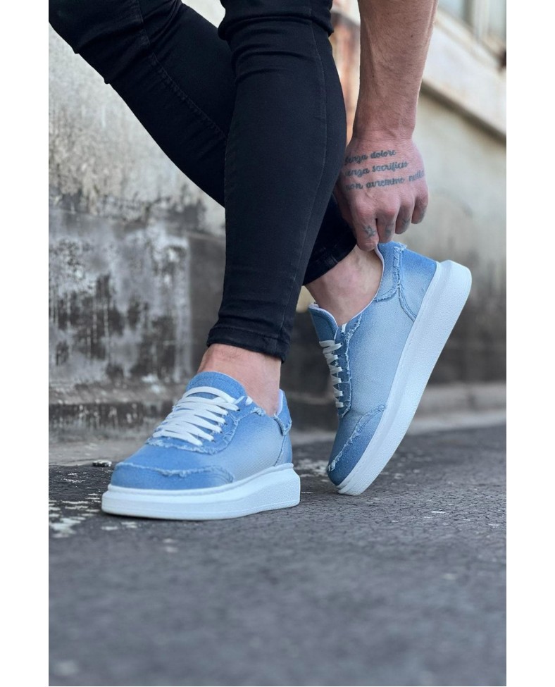 JY018 Dexo Erkek Günlük Bağcıklı Kot Kumaş Spor Sneaker Ayakkabı TBT - Mavi