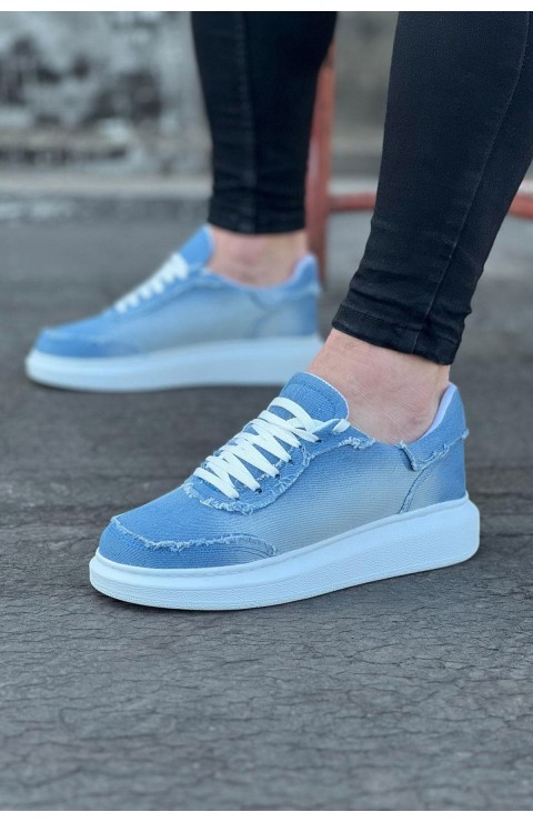 JY018 Dexo Erkek Günlük Bağcıklı Kot Kumaş Spor Sneaker Ayakkabı TBT - Mavi