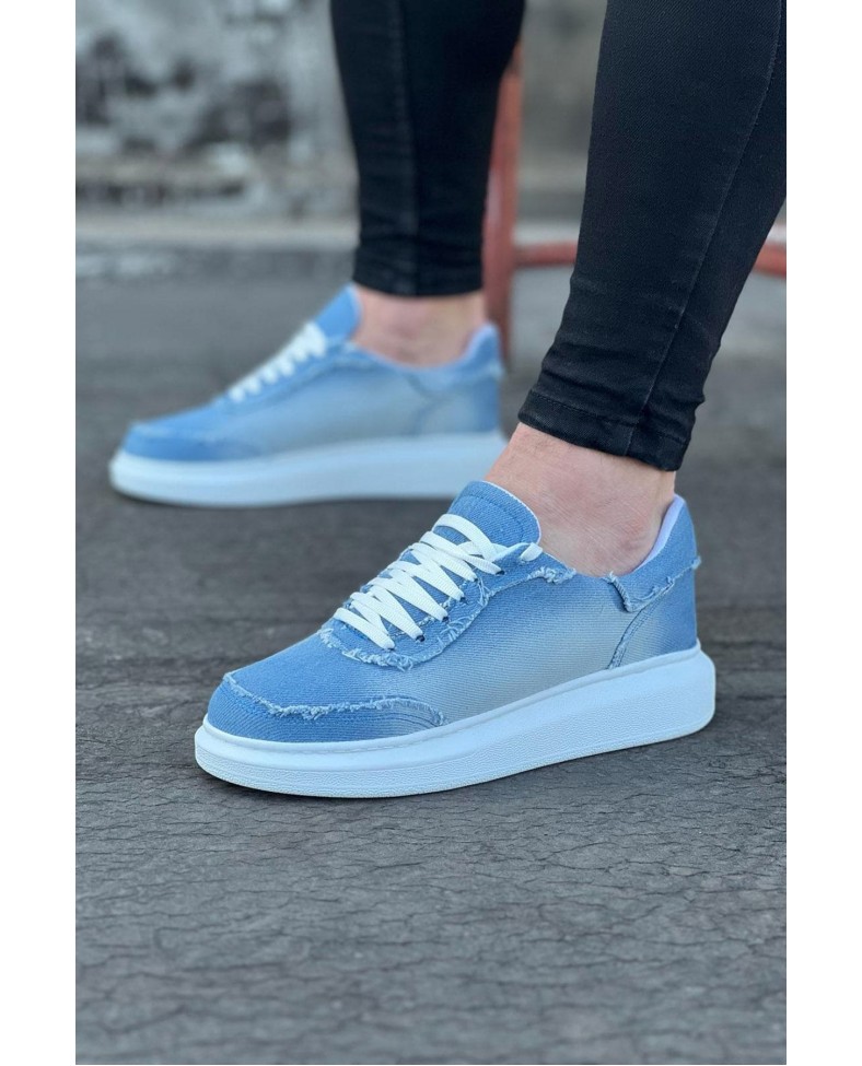 JY018 Dexo Erkek Günlük Bağcıklı Kot Kumaş Spor Sneaker Ayakkabı TBT - Mavi