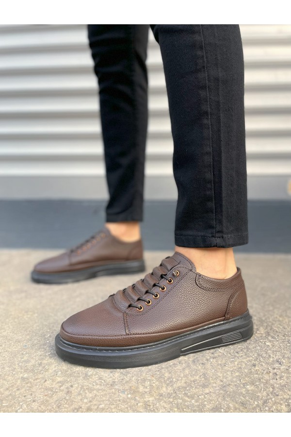 JY0535 Prime Bağcıklı Cilt Erkek Günlük Sneaker Ayakkabı CST - Kahverengi