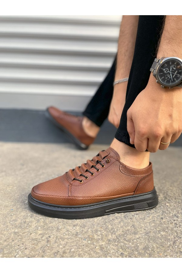 JY0535 Prime Bağcıklı Cilt Erkek Günlük Sneaker Ayakkabı CST - Taba