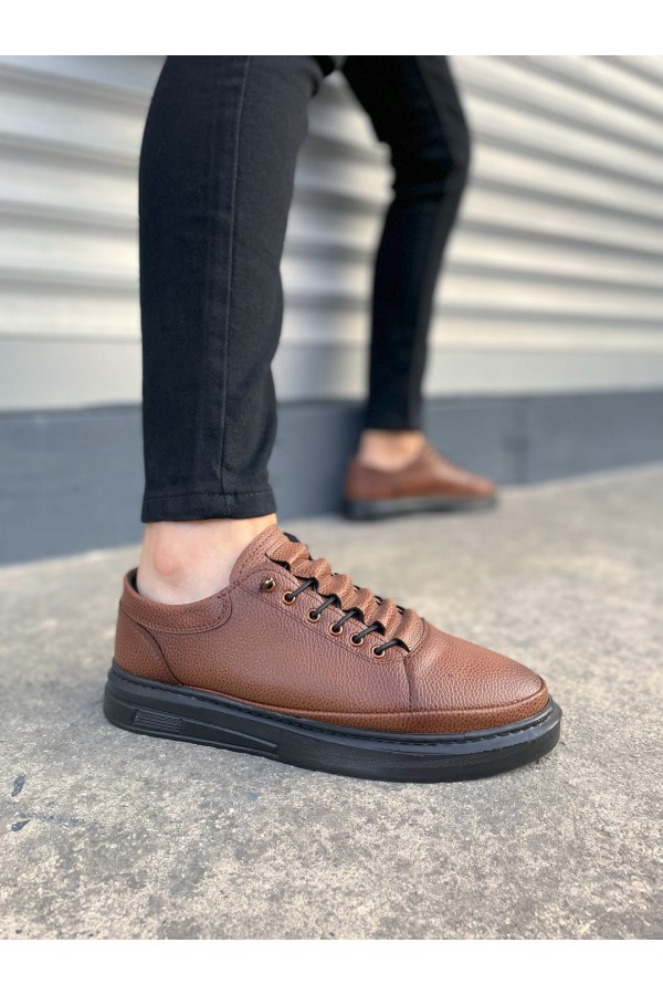JY0535 Prime Bağcıklı Cilt Erkek Günlük Sneaker Ayakkabı CST - Taba