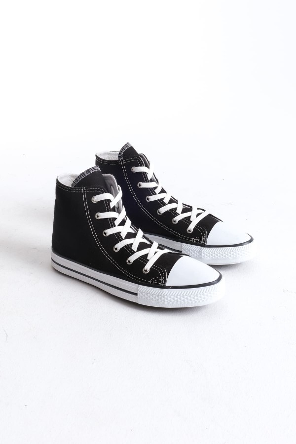 JY0423 AXE Bağcıklı Keten Kumaş Erkek Günlük Sneaker Ayakkabı KBT - Siyah