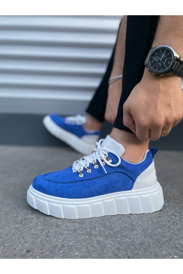 JY010 Cloud Bağcıklı Süet Erkek Günlük Sneaker Ayakkabı SBT - Mavi/Beyaz