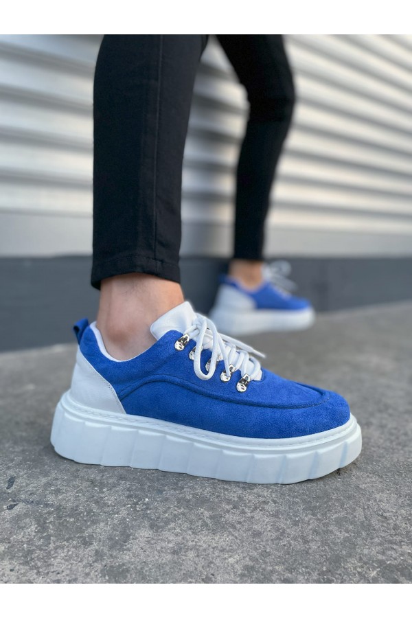 JY010 Cloud Bağcıklı Süet Erkek Günlük Sneaker Ayakkabı SBT - Mavi/Beyaz