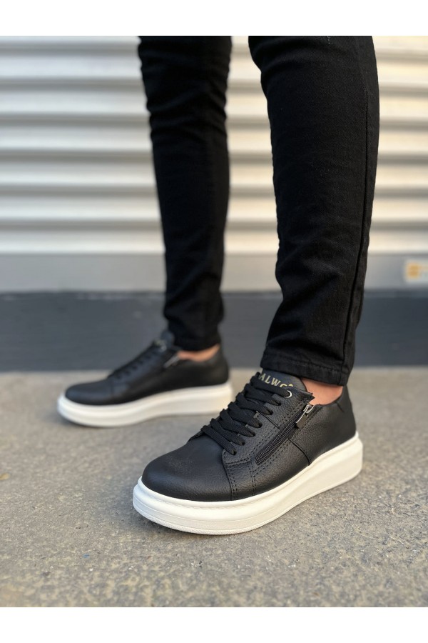 JY155 Warrior Bağcıklı ve Fermuarlı Cilt Erkek Günlük Sneaker Ayakkabı CBT - Siyah