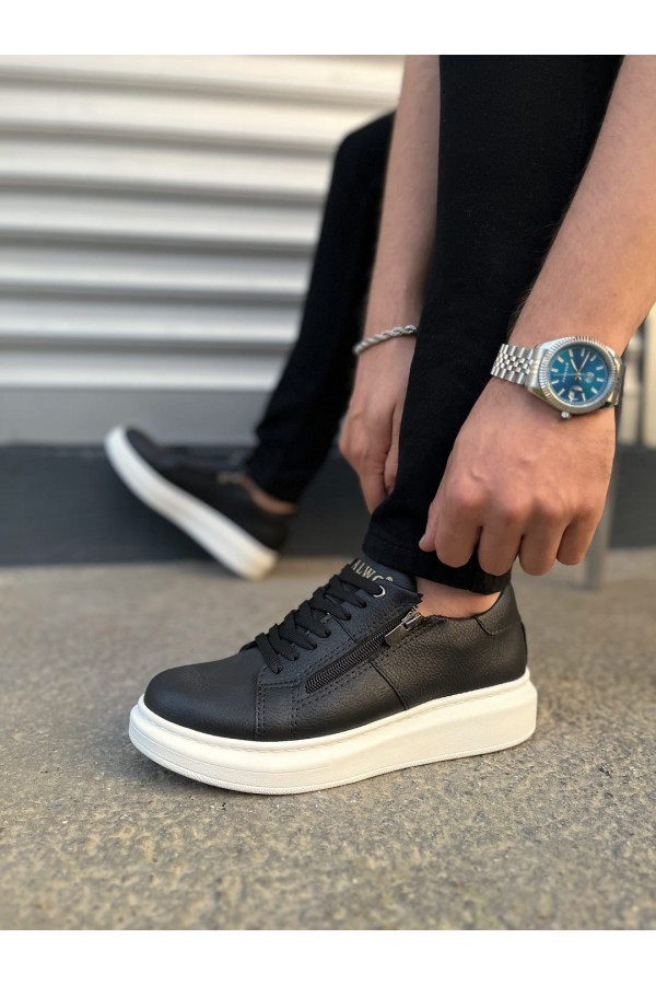 JY155 Warrior Bağcıklı ve Fermuarlı Cilt Erkek Günlük Sneaker Ayakkabı CBT - Siyah