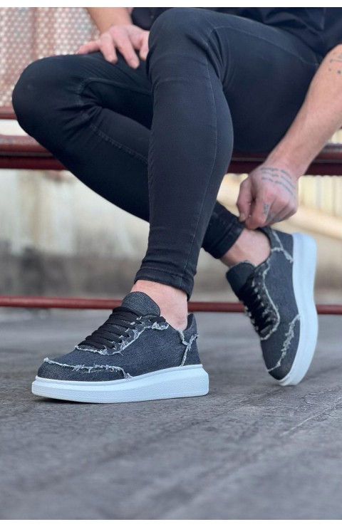 JY018 Dexo Erkek Günlük Bağcıklı Kot Kumaş Spor Sneaker Ayakkabı TBT - Gri