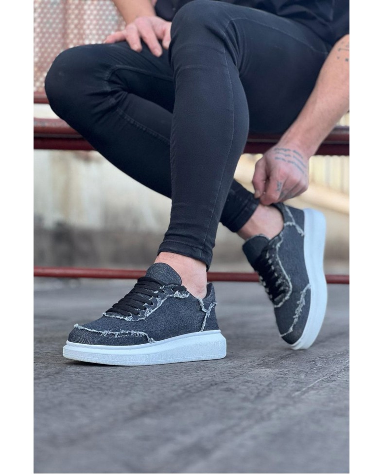 JY018 Dexo Erkek Günlük Bağcıklı Kot Kumaş Spor Sneaker Ayakkabı TBT - Gri