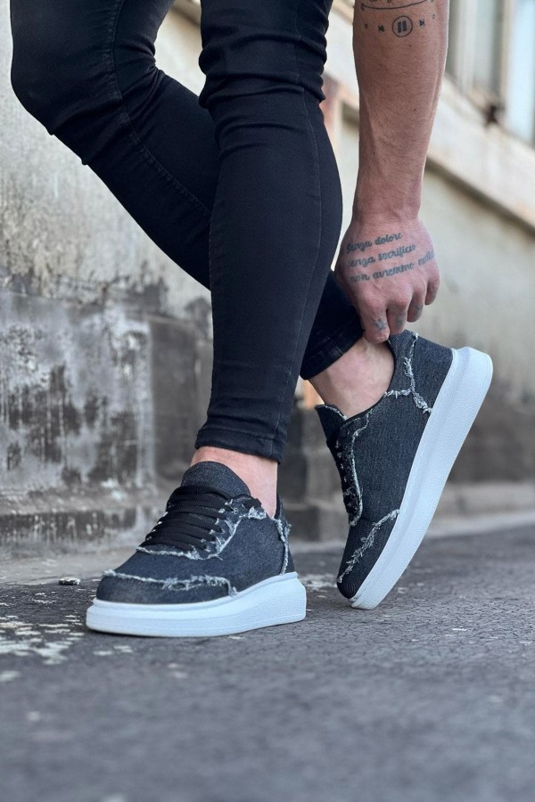 JY018 Dexo Erkek Günlük Bağcıklı Kot Kumaş Spor Sneaker Ayakkabı TBT - Gri