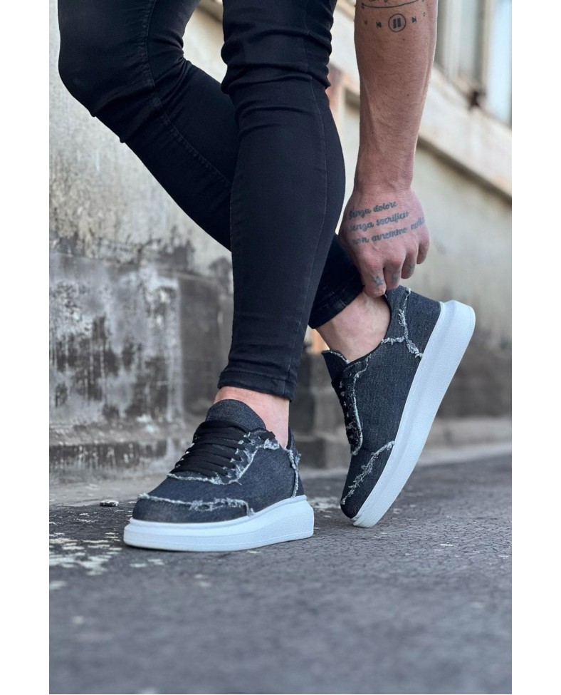 JY018 Dexo Erkek Günlük Bağcıklı Kot Kumaş Spor Sneaker Ayakkabı TBT - Gri