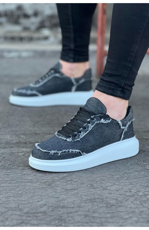 JY018 Dexo Erkek Günlük Bağcıklı Kot Kumaş Spor Sneaker Ayakkabı TBT - Gri