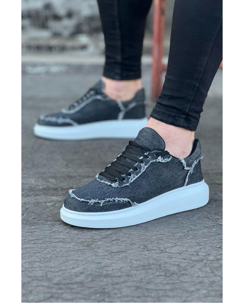 JY018 Dexo Erkek Günlük Bağcıklı Kot Kumaş Spor Sneaker Ayakkabı TBT - Gri