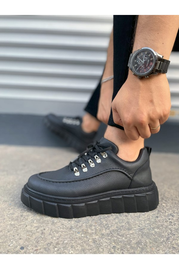 JY010 Cloud Bağcıklı Cilt Erkek Günlük Sneaker Ayakkabı CST - Siyah
