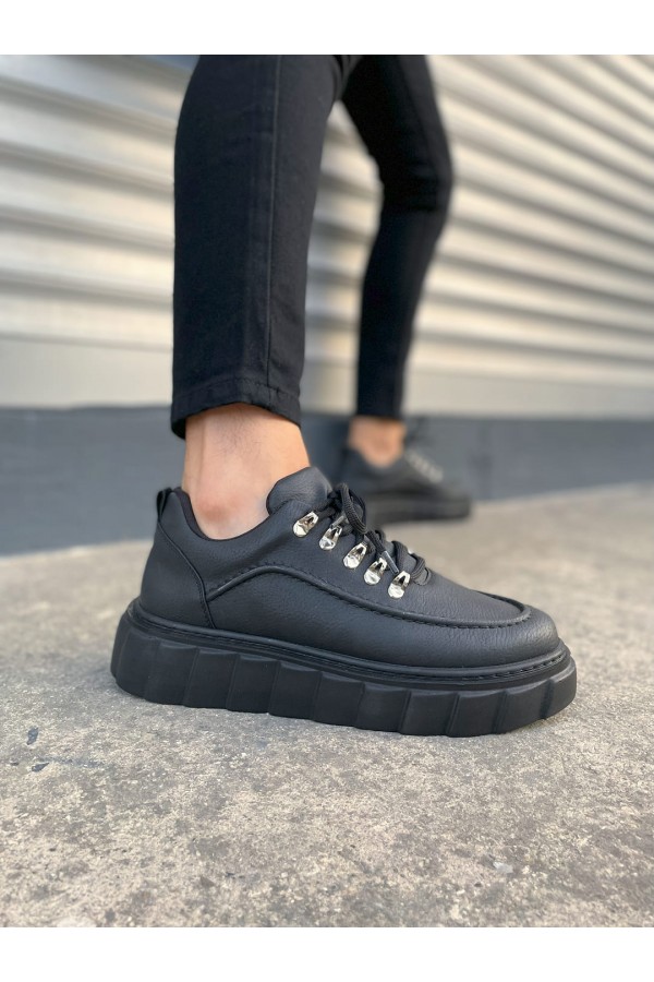 JY010 Cloud Bağcıklı Cilt Erkek Günlük Sneaker Ayakkabı CST - Siyah