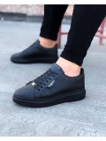 JY01 Bront Bağcıklı Cilt Delikli Erkek Günlük Sneaker Ayakkabı CST Siyah