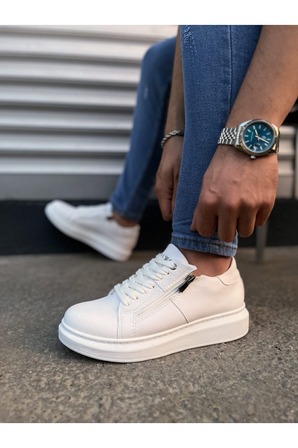 JY155 Warrior Bağcıklı ve Fermuarlı Cilt Erkek Günlük Sneaker Ayakkabı CBT - Beyaz