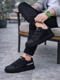 JY029 Mono Bağcıksız 3 Bantlı Lastikli Legend Cilt Erkek Günlük Sneaker Ayakkabı CST - Siyah