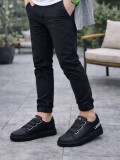 JY029 Mono Bağcıksız 3 Bantlı Lastikli Legend Cilt Erkek Günlük Sneaker Ayakkabı CST - Siyah