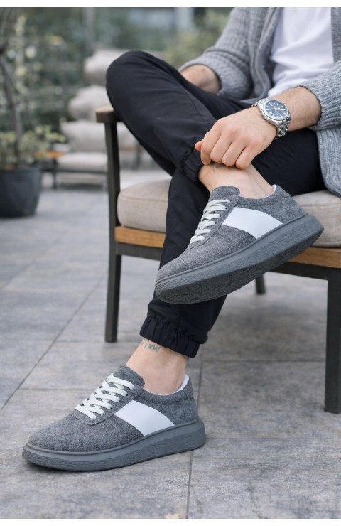 JY011 Line Erkek Günlük Bağcıklı Süet Spor Sneaker Ayakkabı SGT - Gri/Beyaz