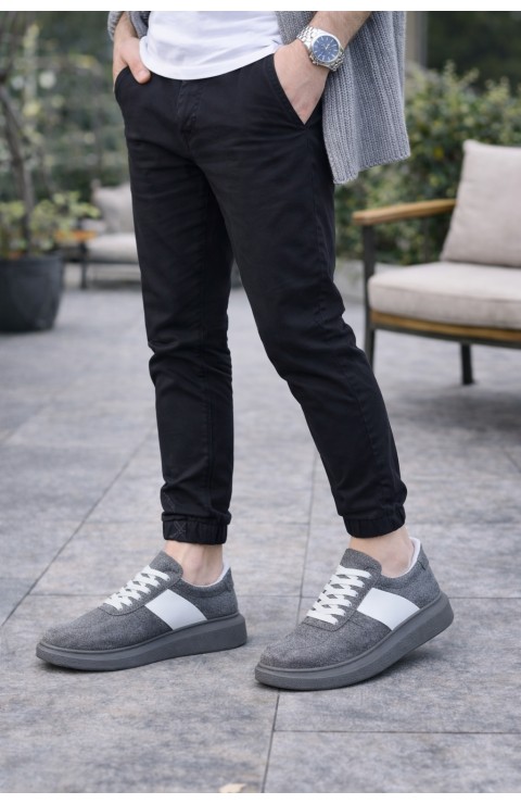 JY011 Line Erkek Günlük Bağcıklı Süet Spor Sneaker Ayakkabı SGT - Gri/Beyaz