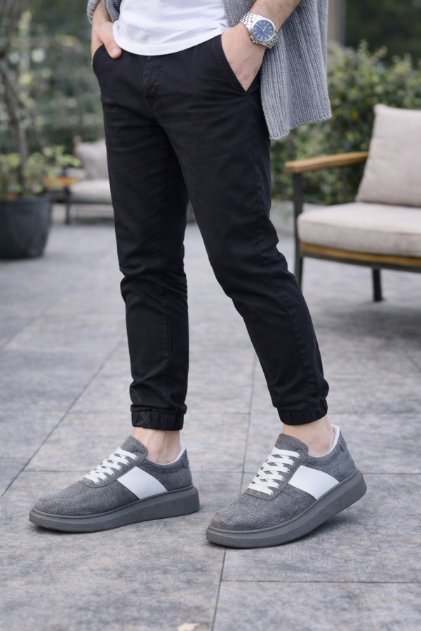 JY011 Line Erkek Günlük Bağcıklı Süet Spor Sneaker Ayakkabı SGT - Gri/Beyaz