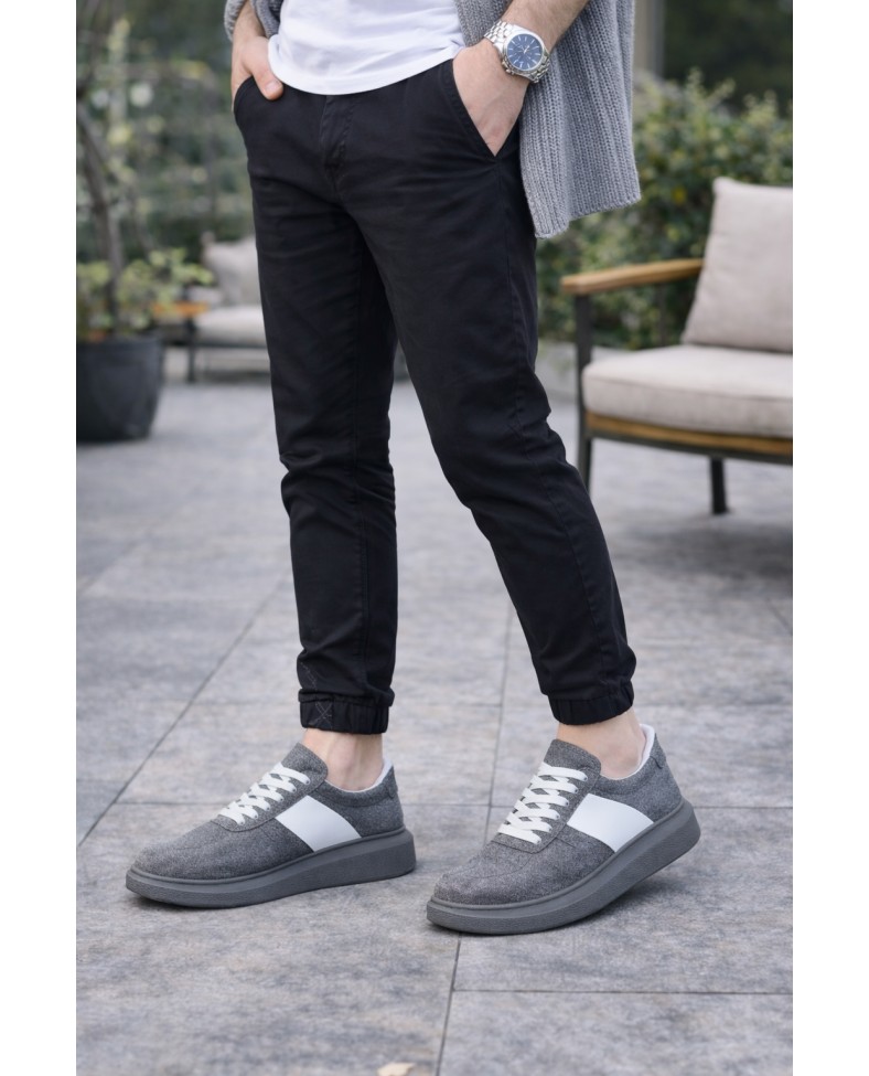 JY011 Line Erkek Günlük Bağcıklı Süet Spor Sneaker Ayakkabı SGT - Gri/Beyaz