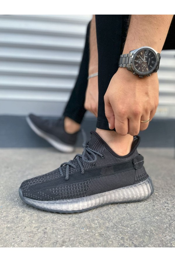 JY305 Pulse Bağcıklı Triko Kumaş Erkek Günlük Spor Ayakkabı TBT - Siyah