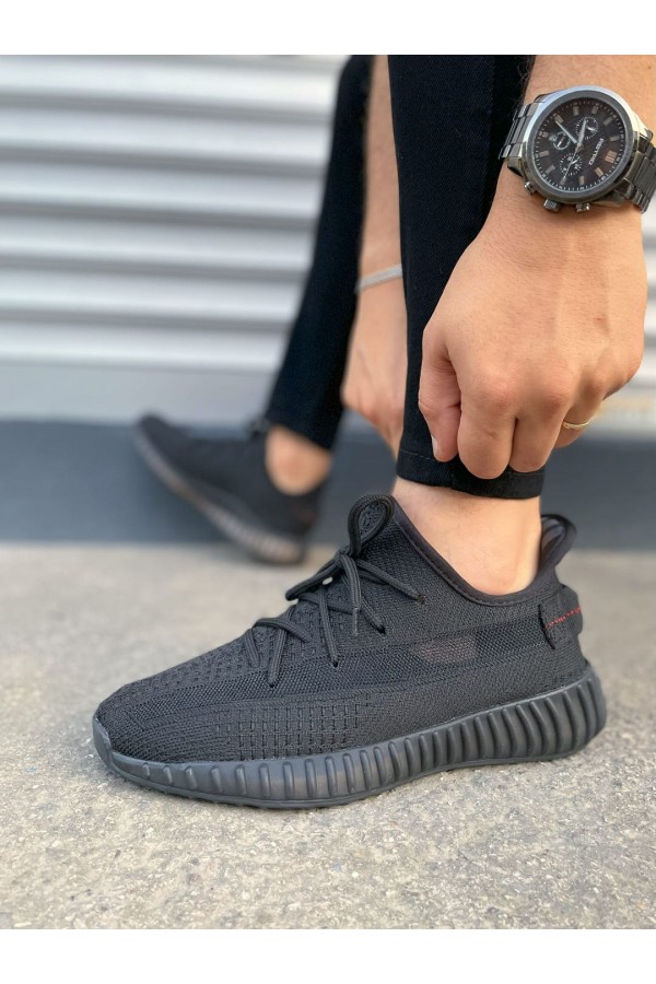 JY305 Pulse Bağcıklı Triko Kumaş Erkek Günlük Spor Ayakkabı TST - Siyah